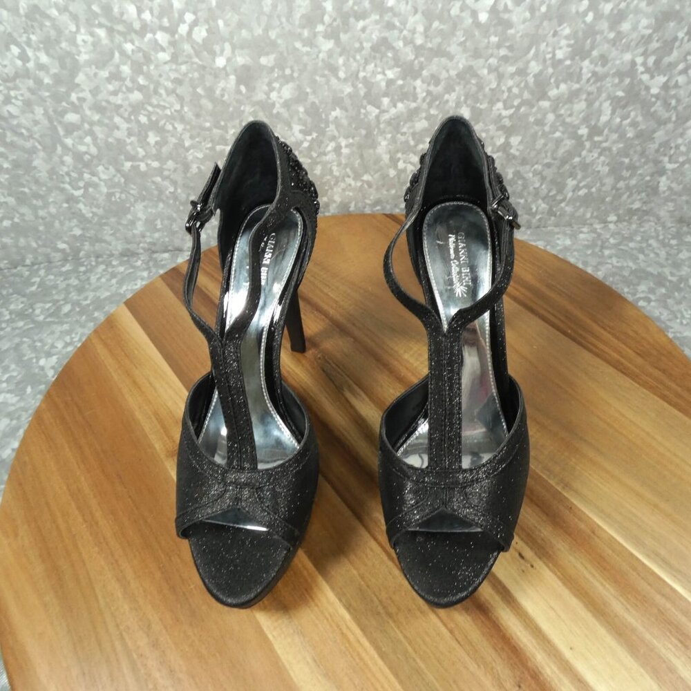 Gianni Bini Heels Black Sparkled Rhinestones Stiletto Peep Toe Shoe - Picture 9 of 12